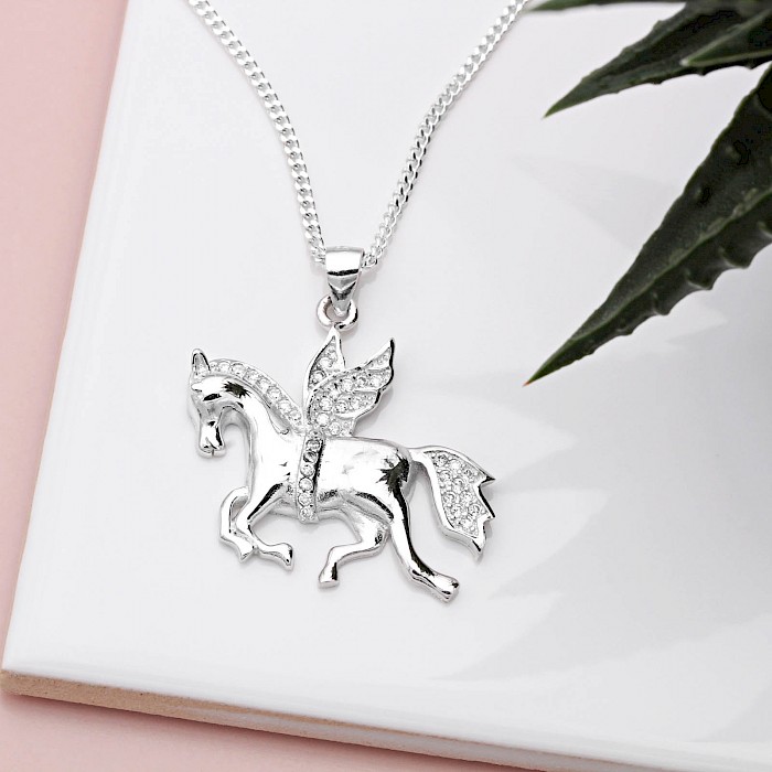 Sterling Silver and Cubic Zirconia Pegasus Necklace 