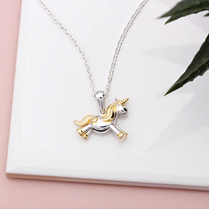 Sterling Silver and 18ct Gold Vermeil Unicorn Necklace