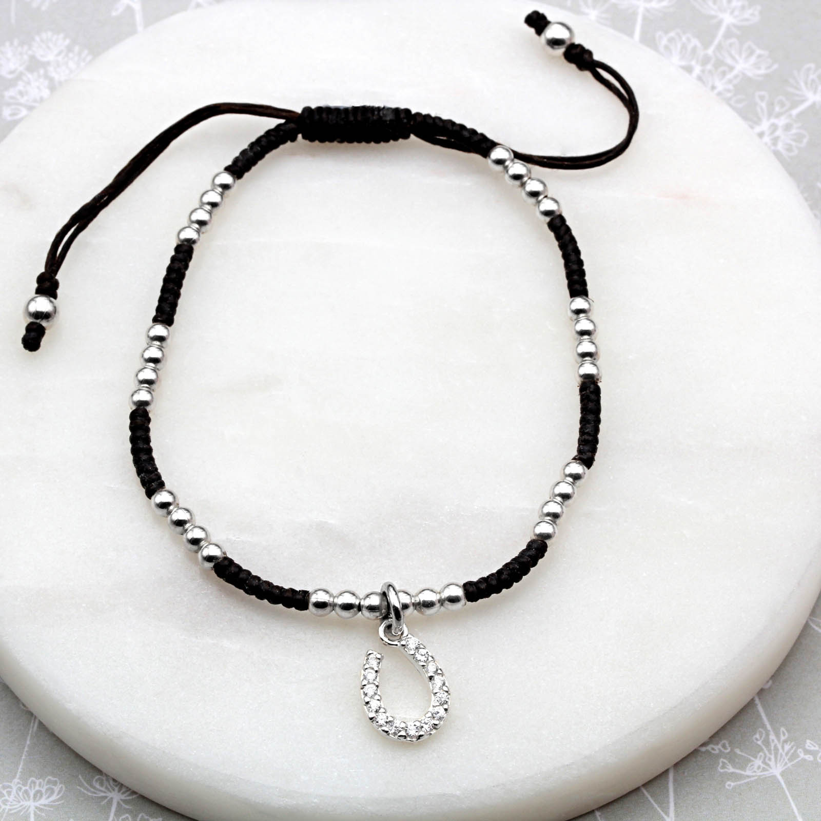 Sterling Silver and Black Nylon Slider Horseshoe Bracelet A Touch of