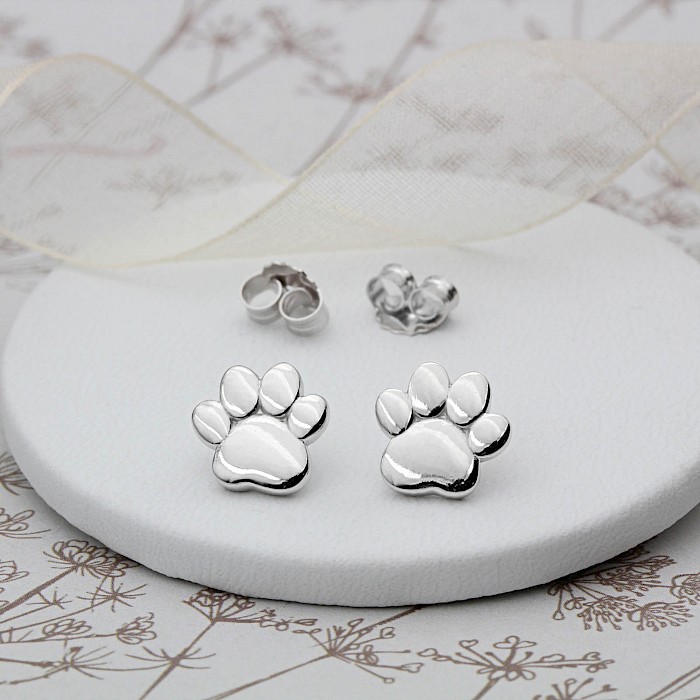 Sterling Silver Dog Paw Ear Studs