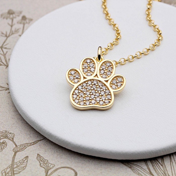 18ct Gold Vermeil Sparkly Dog Paw Necklace