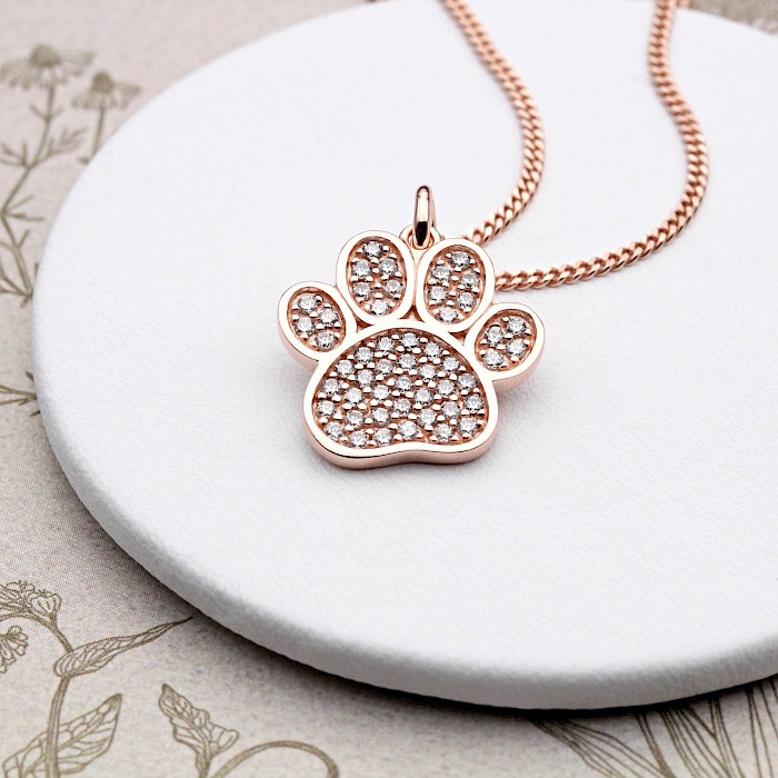 18ct Rose Gold Vermeil Sparkly Dog Paw Necklace