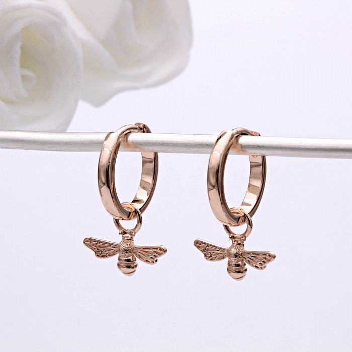 18ct Rose Gold Vermeil Bee Hoop Earrings