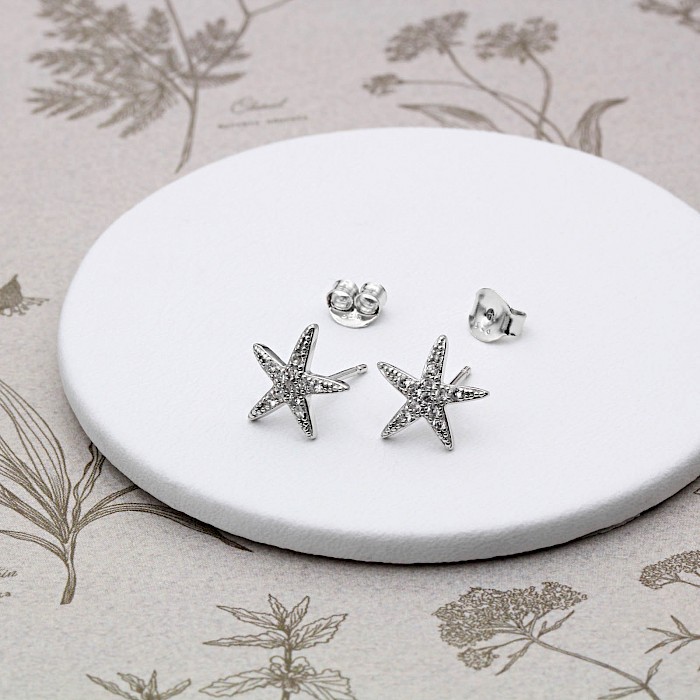 Sterling Silver Cubic Zirconia Starfish Ear Studs