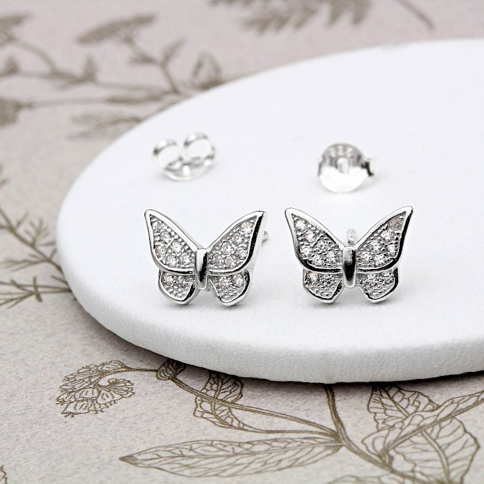 Sterling Silver and Cubic Zirconia Butterfly Ear Studs