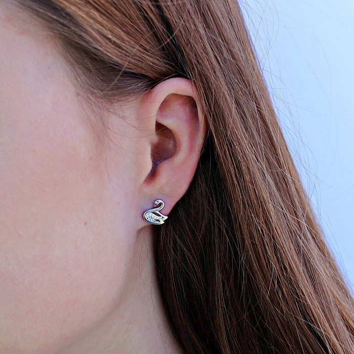 Sterling Silver and Cubic Zirconia Swan Ear Studs