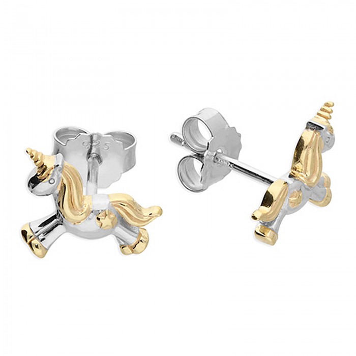 Sterling Silver and 18ct Gold Vermeil Unicorn Ear Studs