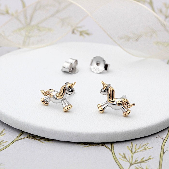 Sterling Silver and 18ct Gold Vermeil Unicorn Ear Studs