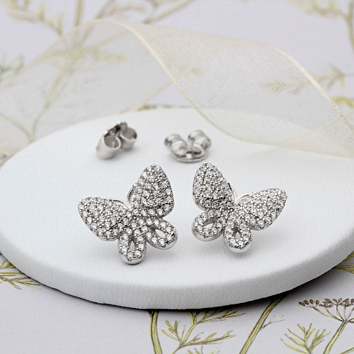 Sterling Silver and Cubic Zirconia Butterfly Ear Studs