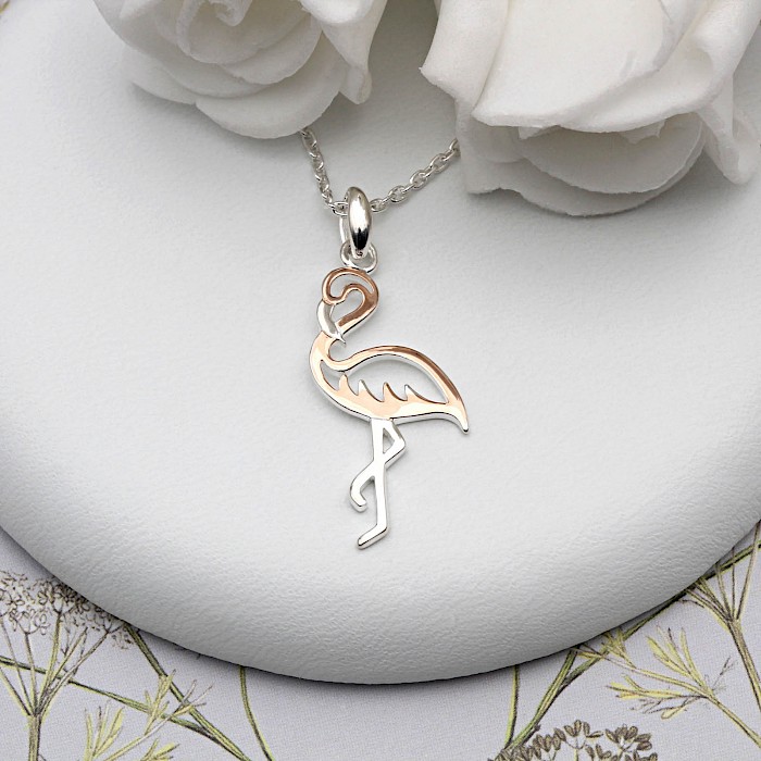 Sterling Silver and 18ct Rose Gold Vermeil Flamingo Necklace