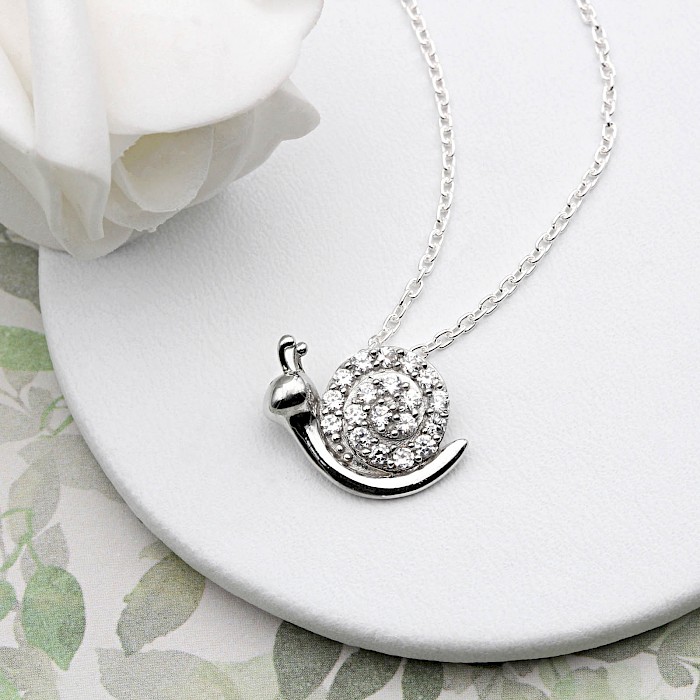 Sterling Silver Sparkly Snail Necklace
