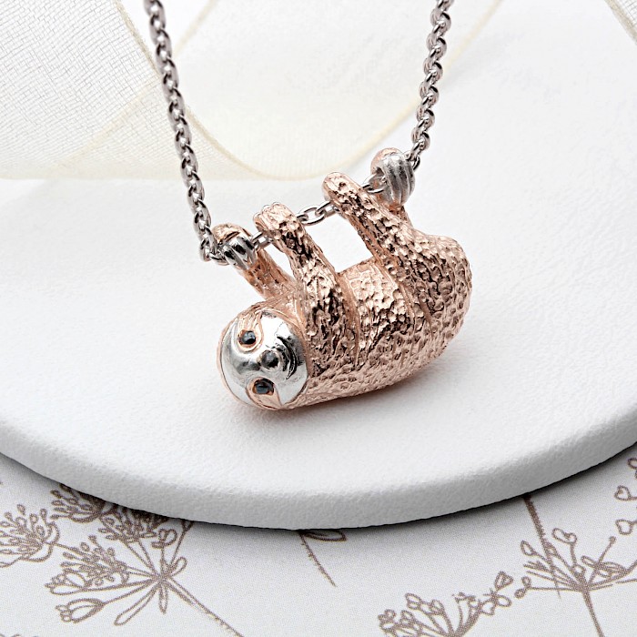 Sterling Silver and 18ct Rose Gold Vermeil Sloth Necklace