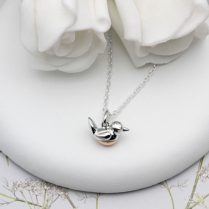 Small Sterling Silver and 18ct Rose Gold Vermeil Robin Necklace