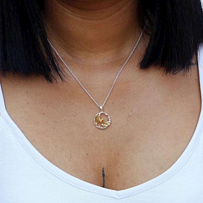 Sterling Silver and 18ct Gold Vermeil Birds in a Nest Necklace