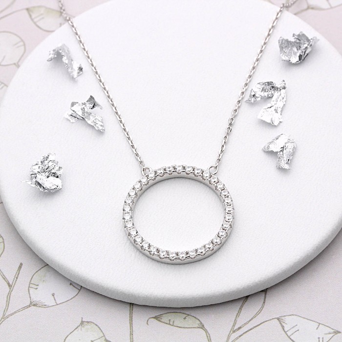 Sterling Silver and Cubic Zirconia Circle Necklace