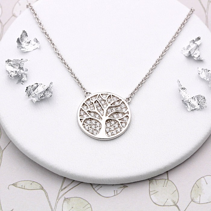 Sterling Silver and Cubic Zirconia Tree of Life Necklace 