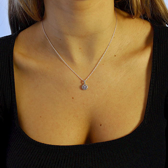 Sterling Silver and Cubic Zirconia Halo Necklace