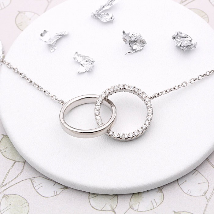 Sterling Silver and Cubic Zirconia Interlocking Circle Necklace