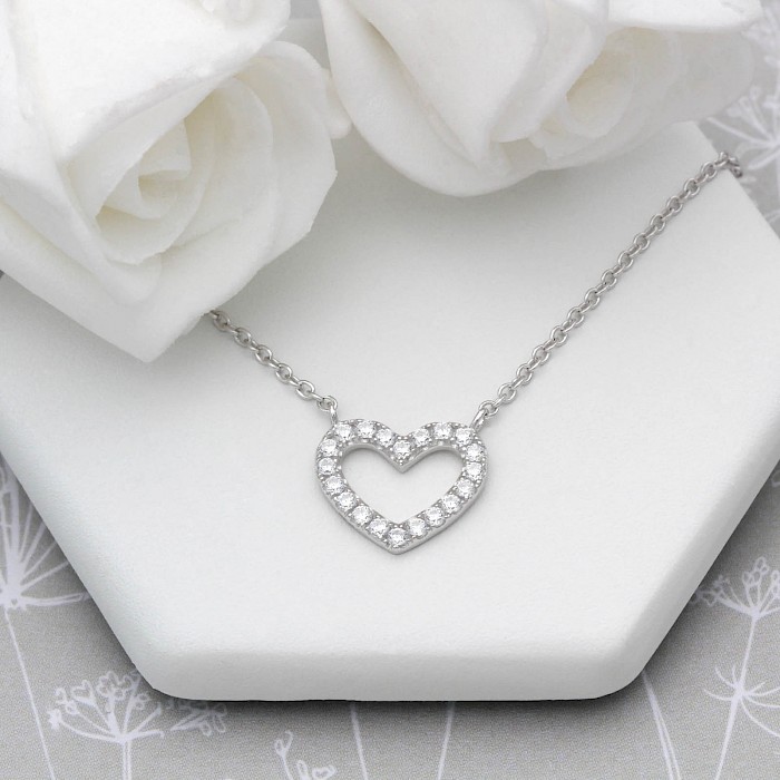Sterling Silver and Cubic Zirconia Heart Necklace 