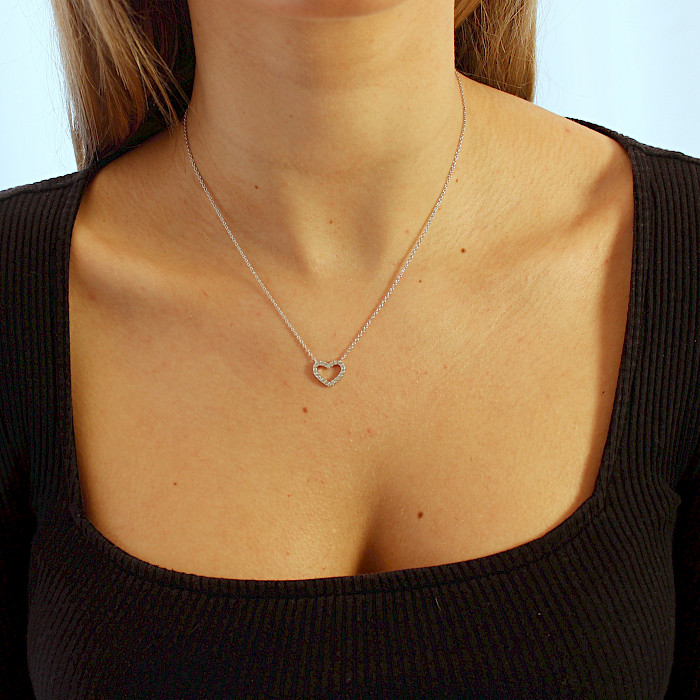 Sterling Silver and Cubic Zirconia Heart Necklace 