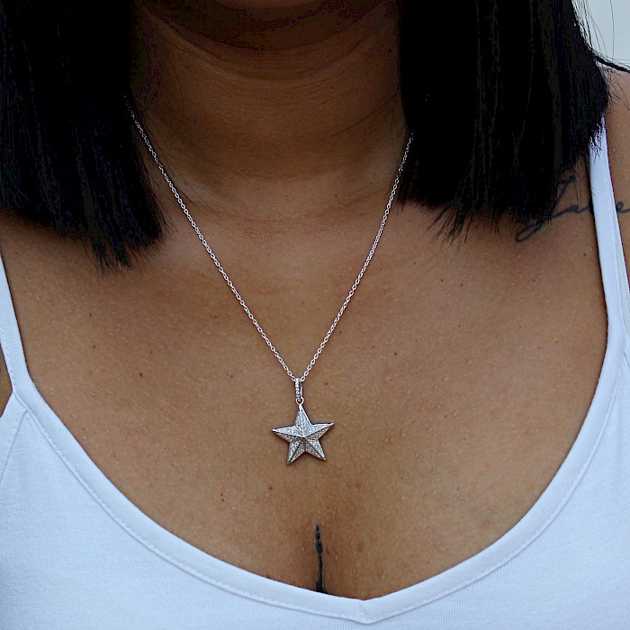 Sterling Silver and Cubic Zirconia Star Necklace 