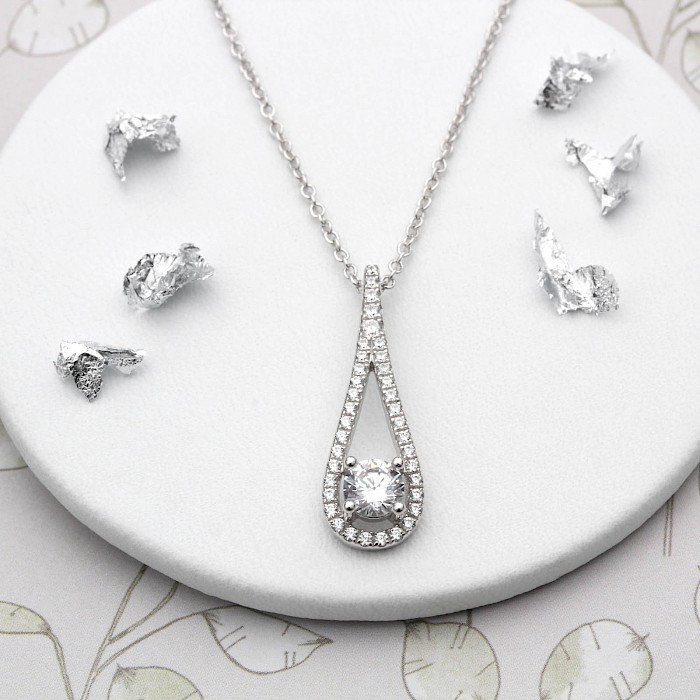 Sterling Silver and Cubic Zirconia Teardrop Shaped Necklace 