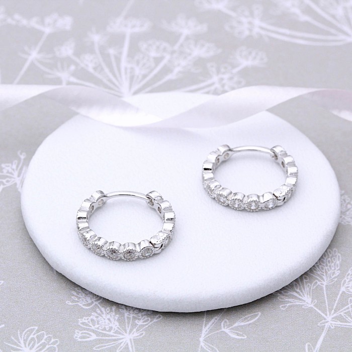 Sterling Silver and Cubic Zirconia Hoop Earrings 