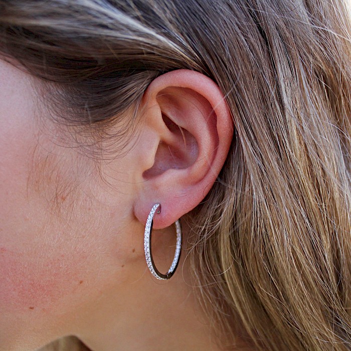 Sterling Silver and Cubic Zirconia Hoop Earrings 
