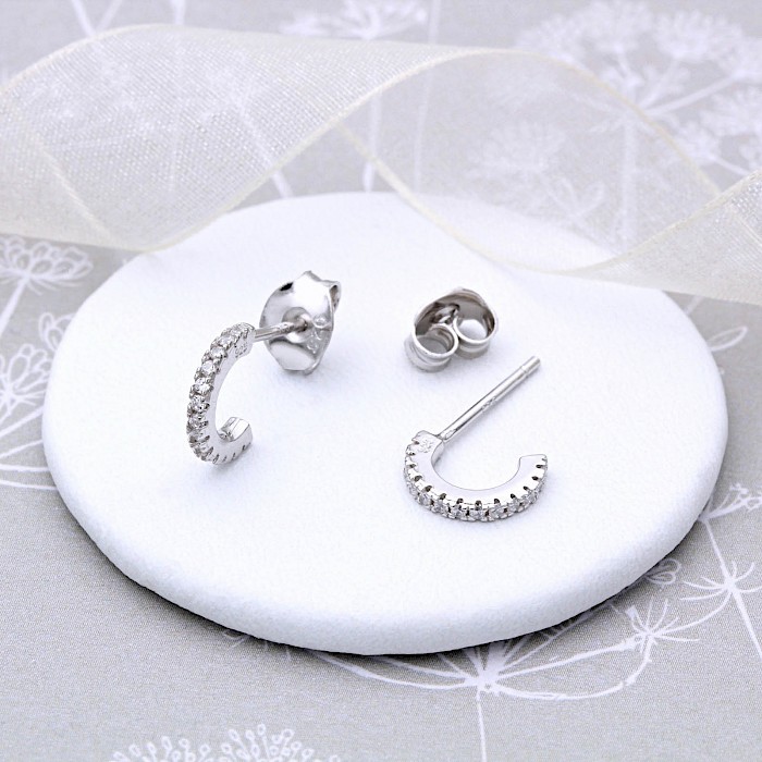 Sterling Silver and Cubic Zirconia Hoop Earrings