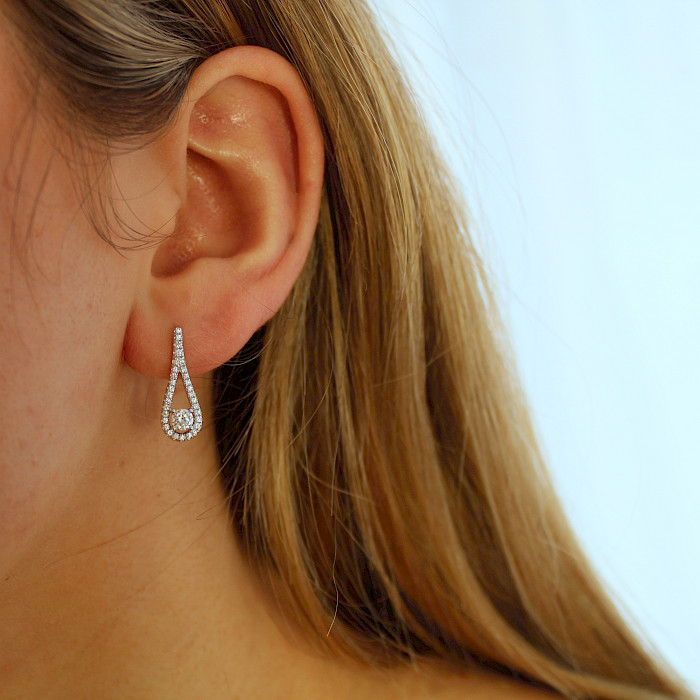 Sterling Silver and Cubic Zirconia Teardrop Earrings 
