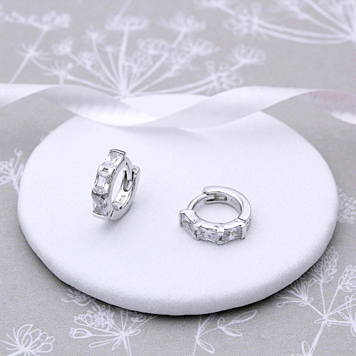 Sterling Silver and Cubic Zirconia Hoop Earrings