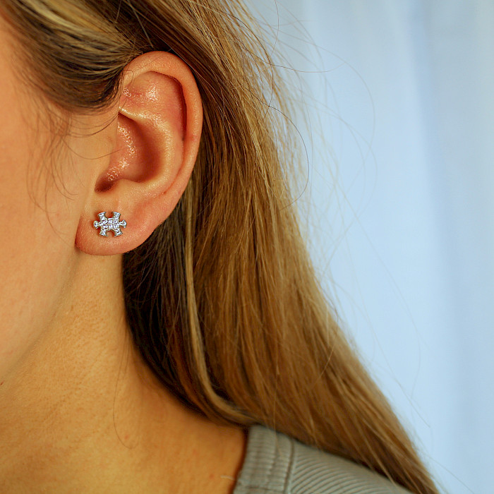 Sterling Silver and Cubic Zirconia Jigsaw Ear Studs