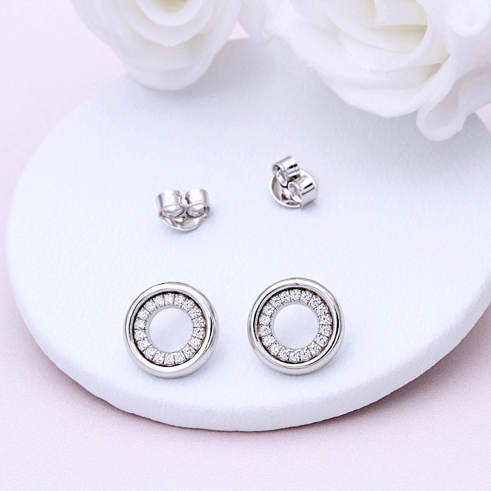 Sterling Silver and Cubic Zirconia Halo Cluster Ear Studs
