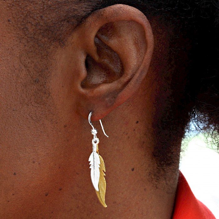 Sterling Silver and 18ct Gold Vermeil Feather Drop Earrings