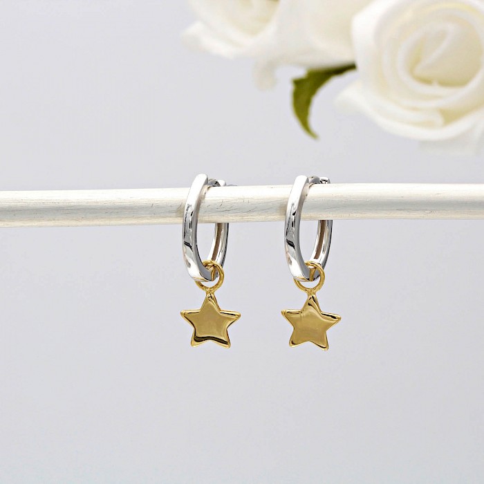 Sterling Silver and 18ct Gold Vermeil Star Hoops