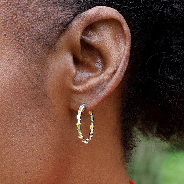 Sterling Silver and 18ct Gold Vermeil Moon and Star Hoops