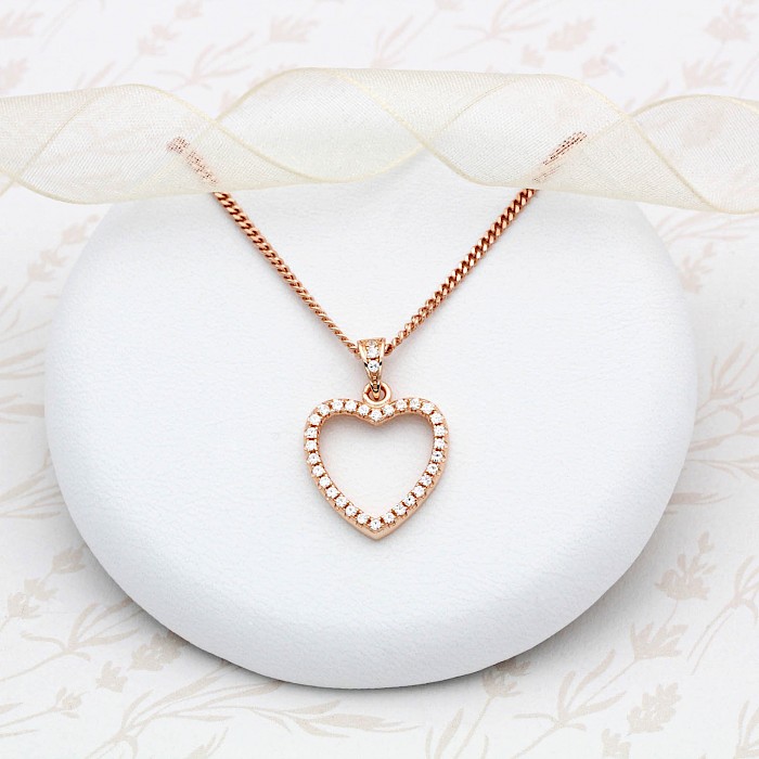 18ct Rose Gold Vermeil Stone Set Heart Necklace