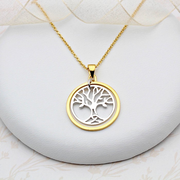 Sterling Silver and 18ct Gold Vermeil Tree of Life Necklace
