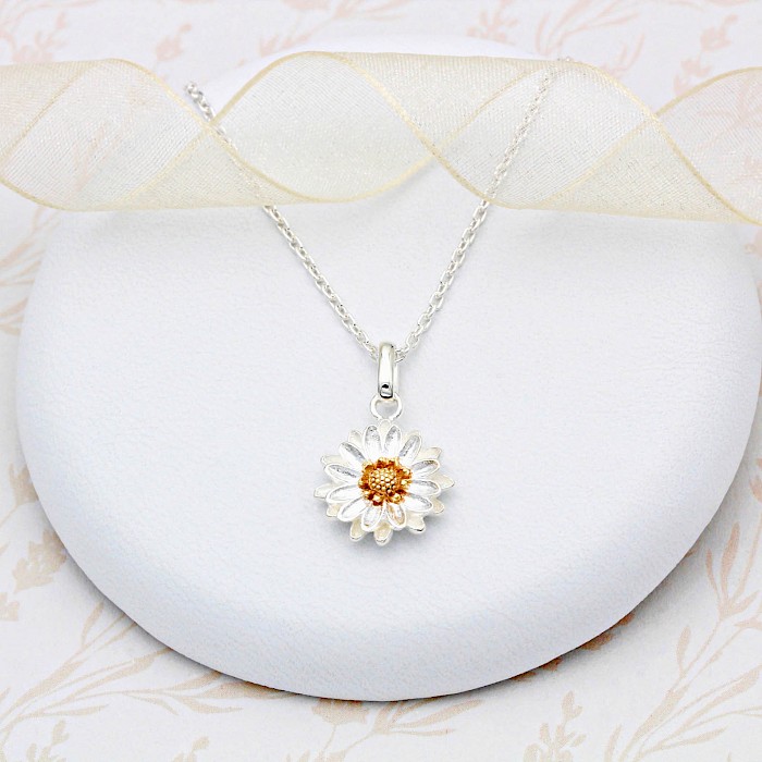 Sterling Silver and 18ct Gold Vermeil Daisy Necklace