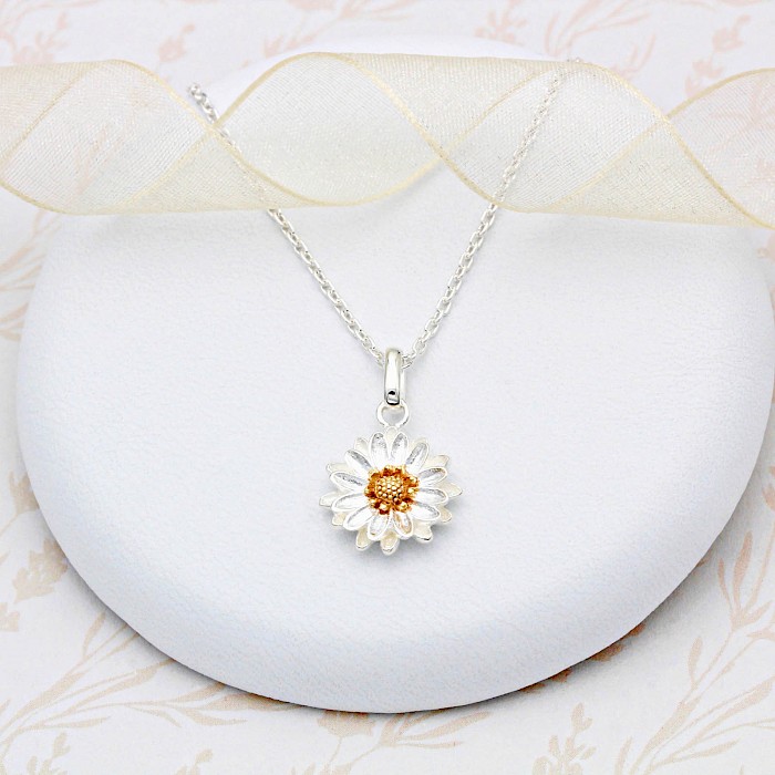 16-20 Inch .925 Sterling Silver Diamond Cut Daisy Vermeil Necklace - Tri-Color, Made In Italy