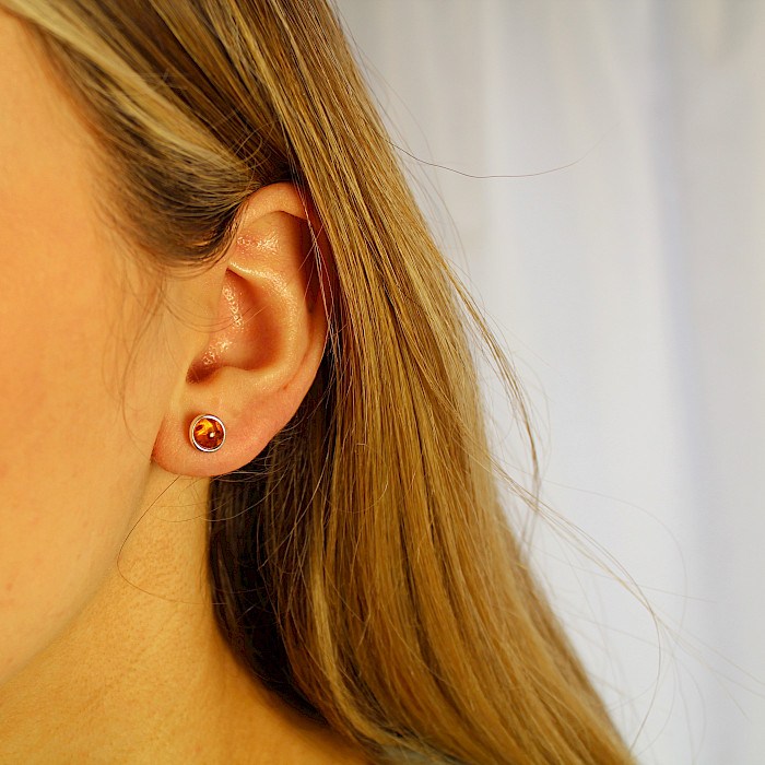 Sterling Silver and Amber Ear Studs