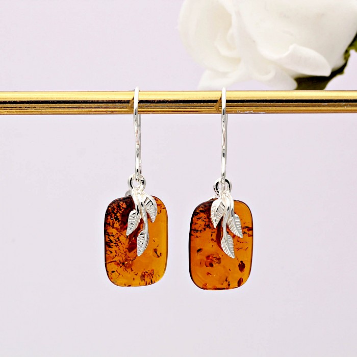 Sterling Silver and Amber Drop Earrings 