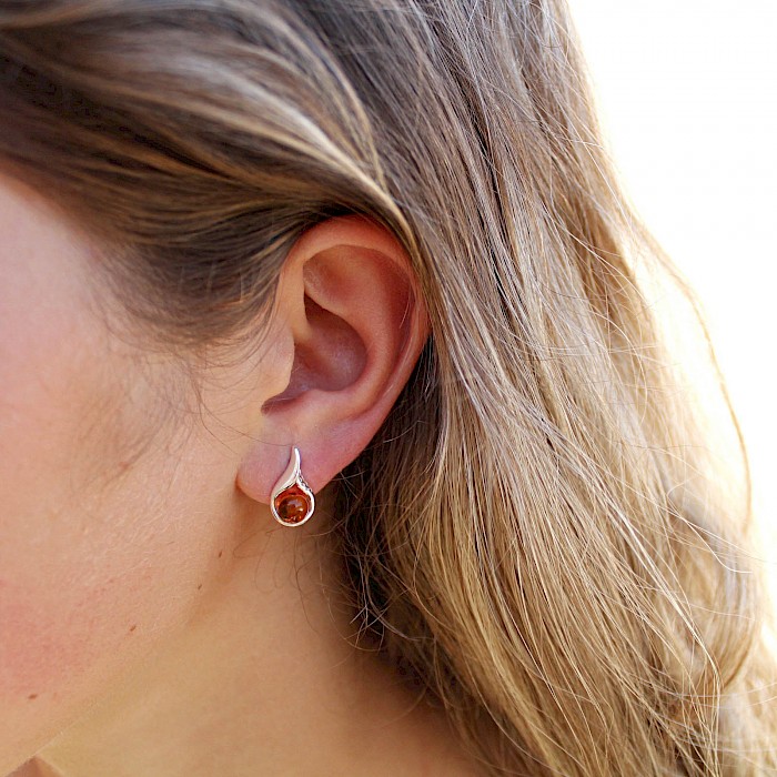 Sterling Silver Amber Ear Studs