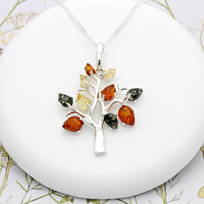 Sterling Silver and Amber Tree Necklace 