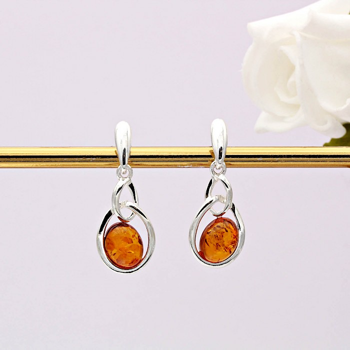 Sterling Silver and Amber Drop Earrings 