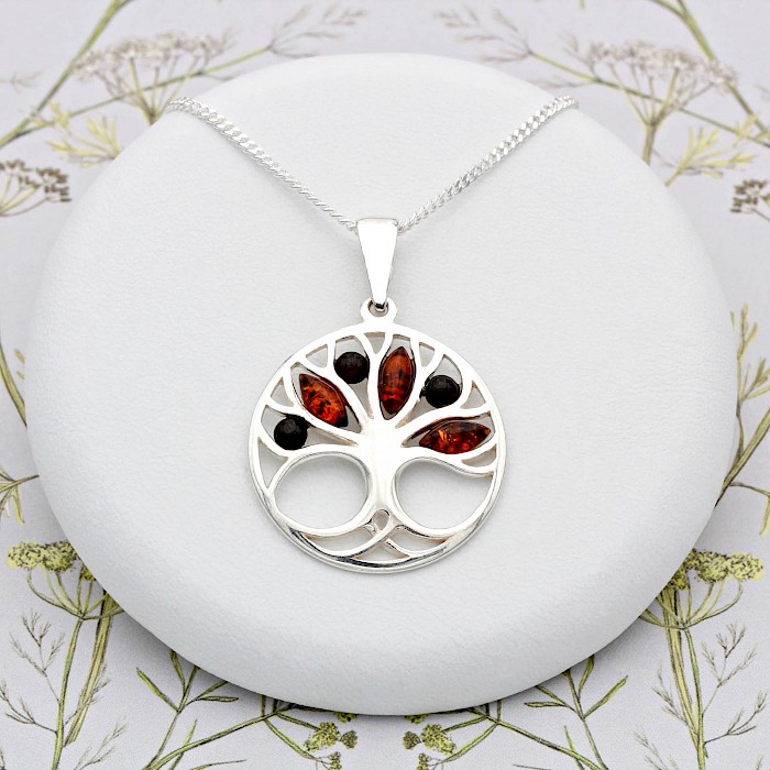 Sterling Silver and Amber Tree of Life Necklace