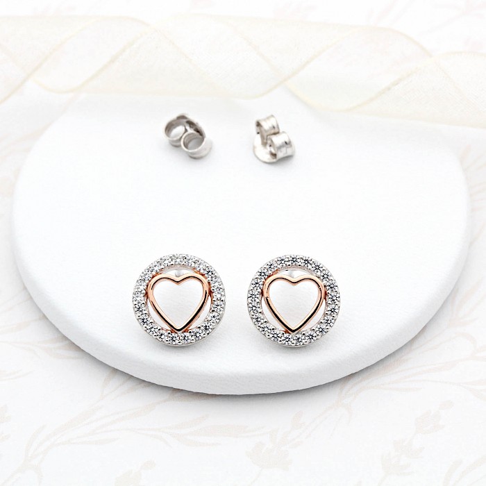 18ct Rose Gold Vermeil Sparkly Heart Ear Studs
