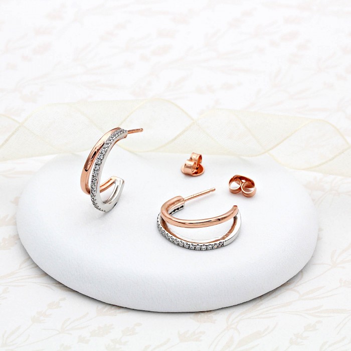 18ct Rose Gold Vermeil and Sterling Silver Sparkly Hoops