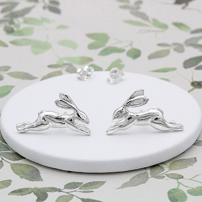 Sterling Silver Leaping Hare Ear Studs