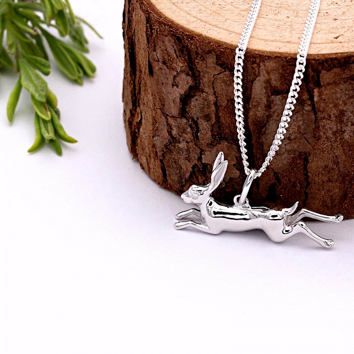 Sterling Silver Running Hare Necklace 